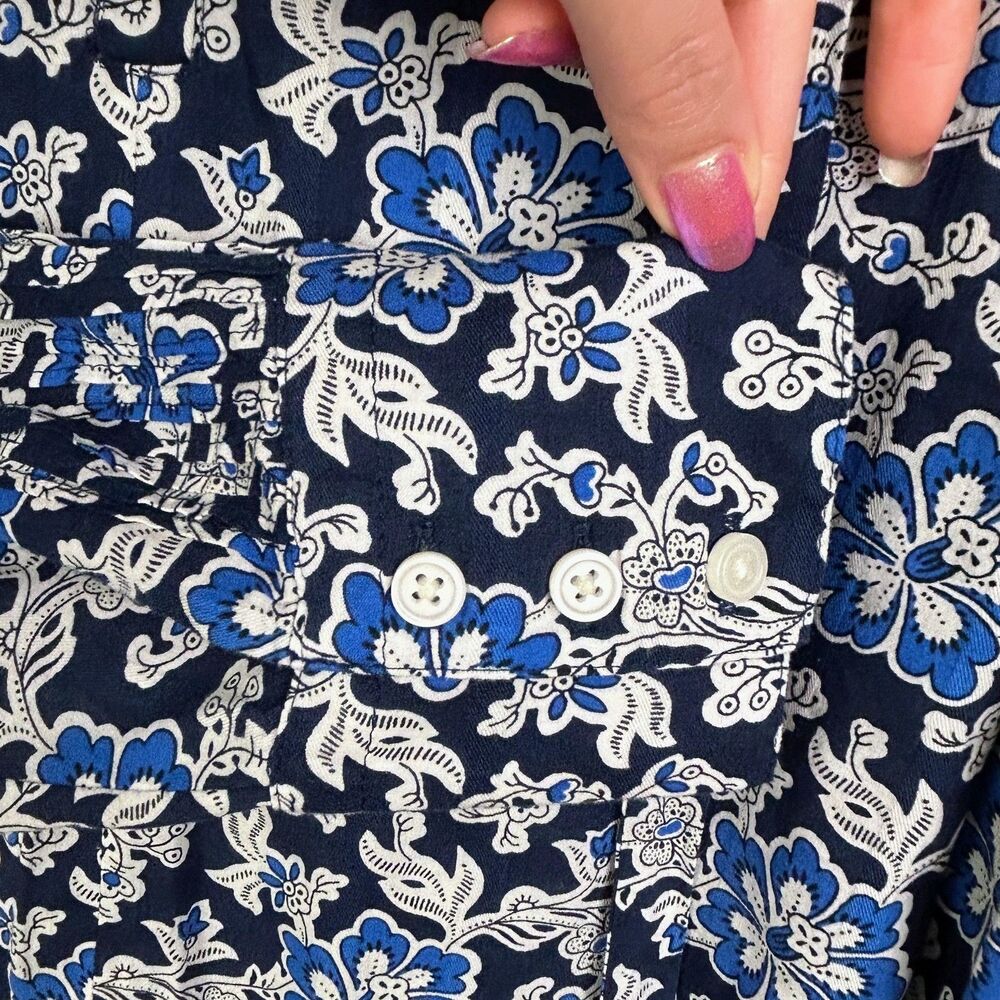 J.Crew V Neck Tie Top Floral Cotton Blend Dobby Blue Floral Long Puff Sleeve M - Picture 7 of 14